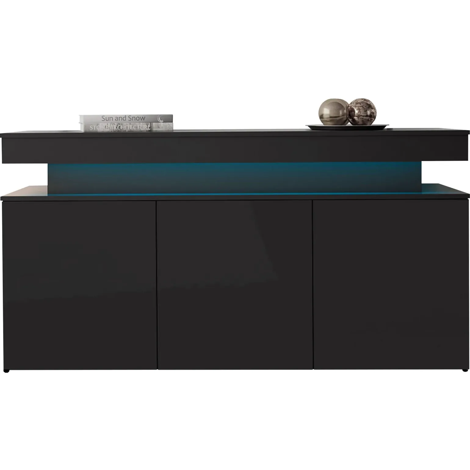 Madia 160x83h cm 3 ante moderna con led nero Lumus