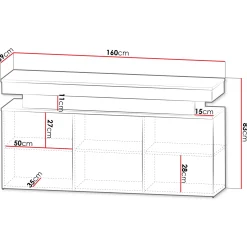 Madia 160x83h cm 3 ante moderna con led nero Lumus