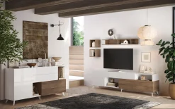 Madia 181x94h cm 2 ante moderna bianco lucido rovere scuro Witty