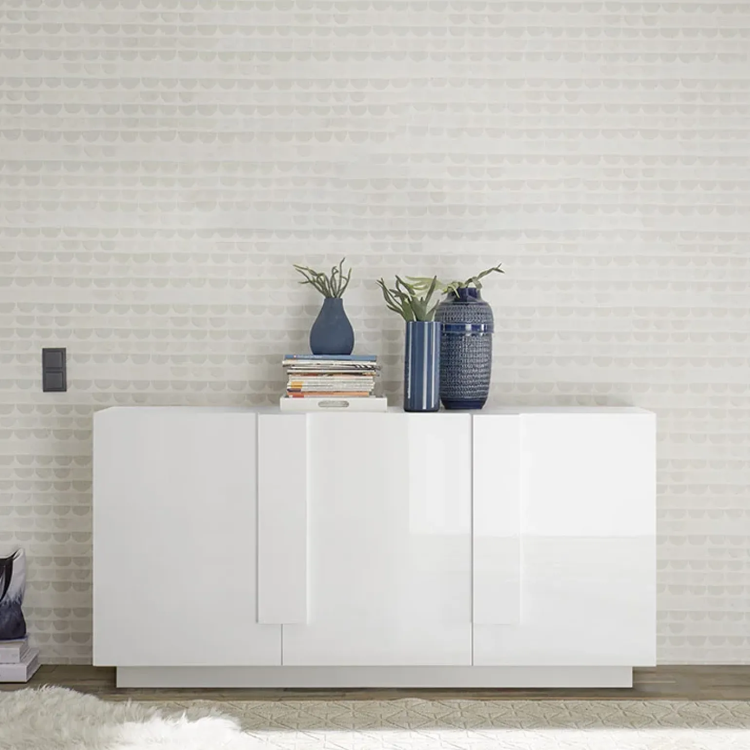 Madia 182x90h cm 3 ante moderna bianco laccato lucido Alvarez