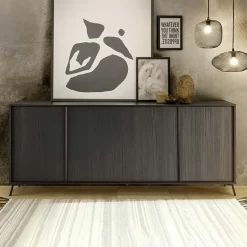 Madia 205x84h cm 4 ante moderna soggiorno nero frassinato Tosca
