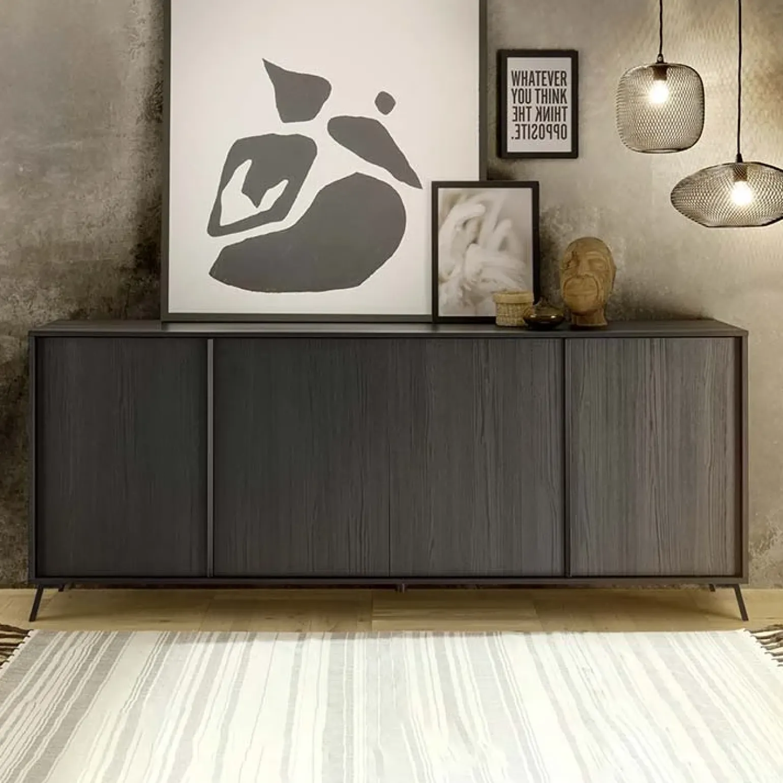 Madia 205x84h cm 4 ante moderna soggiorno nero frassinato Tosca
