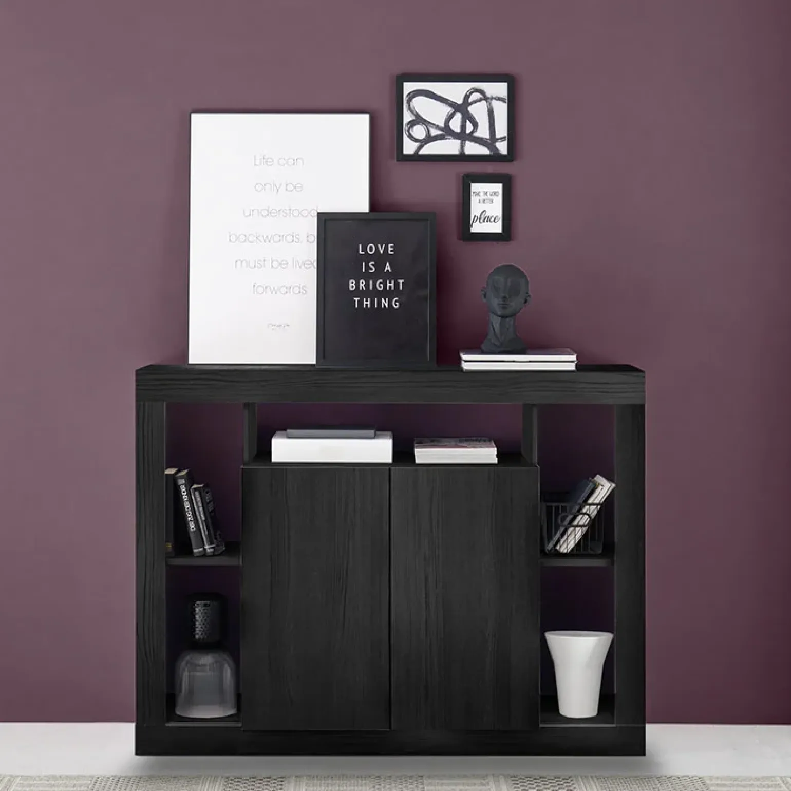 Madia 134x102h cm 2 ante moderna nero frassinato Trilogy