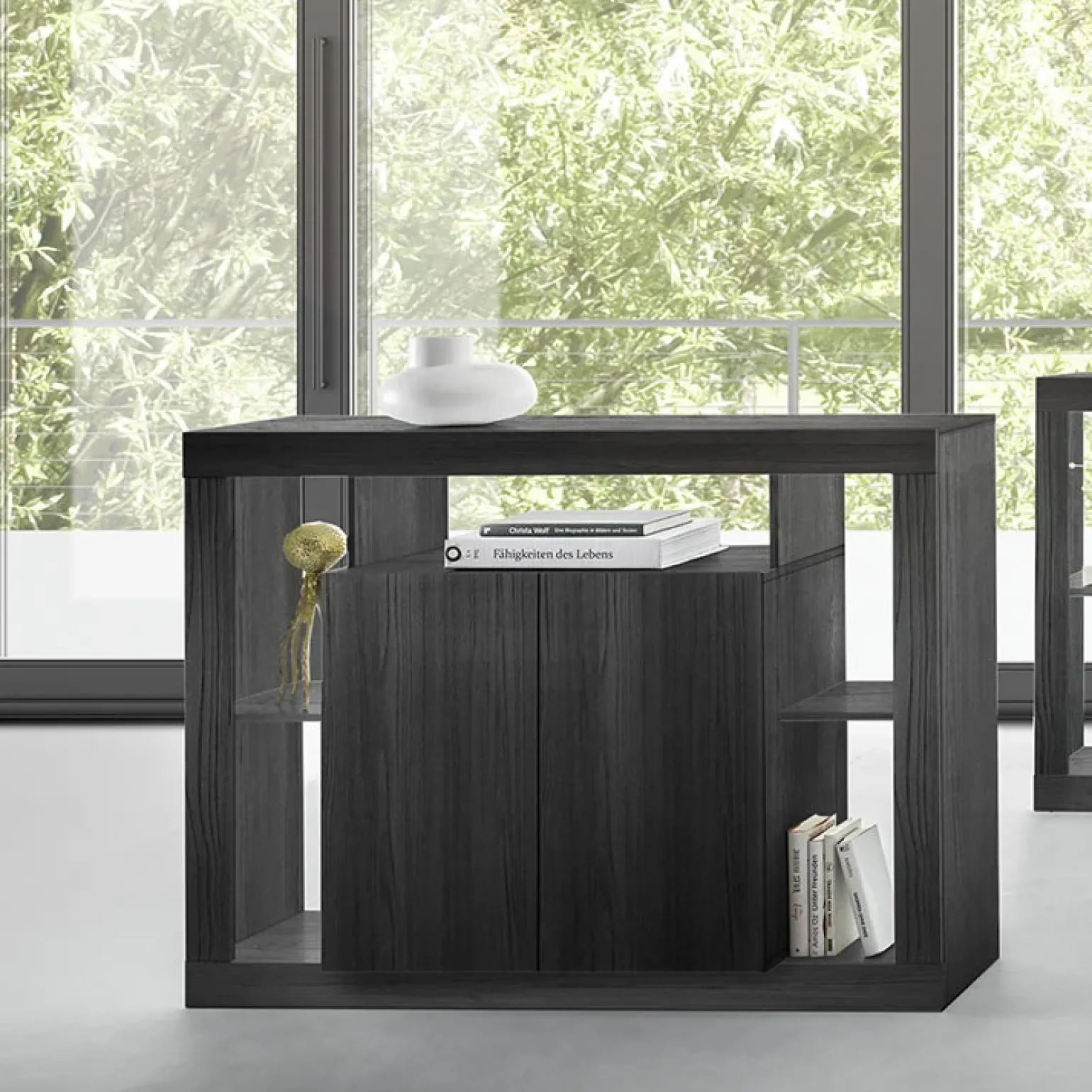 Madia 134x102h cm 2 ante moderna nero frassinato Trilogy