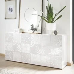 Madia 181x84h cm 3 ante moderna soggiorno bianco laccato lucido Paradise