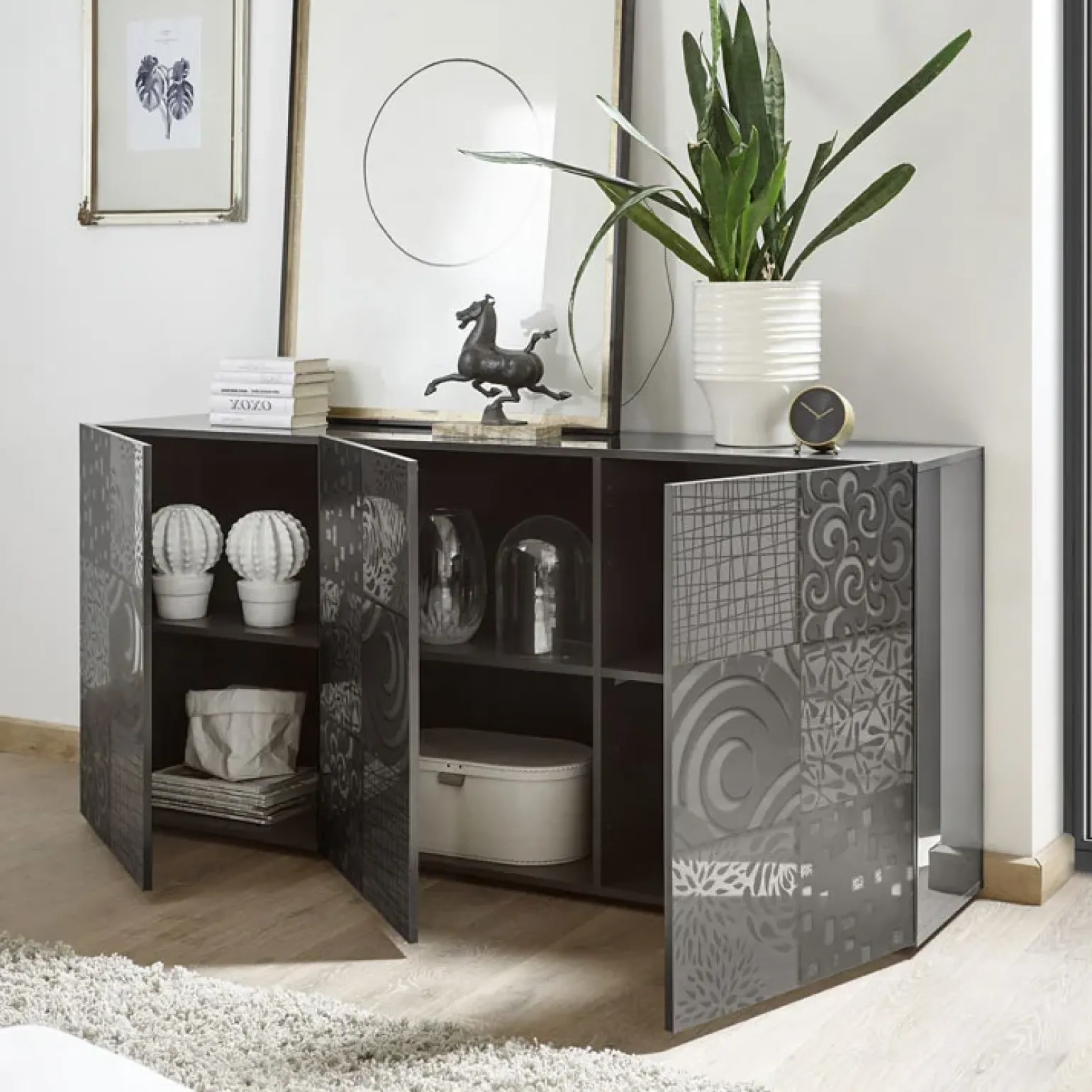 Madia 181x84h cm 3 ante moderna soggiorno grigio Paradise