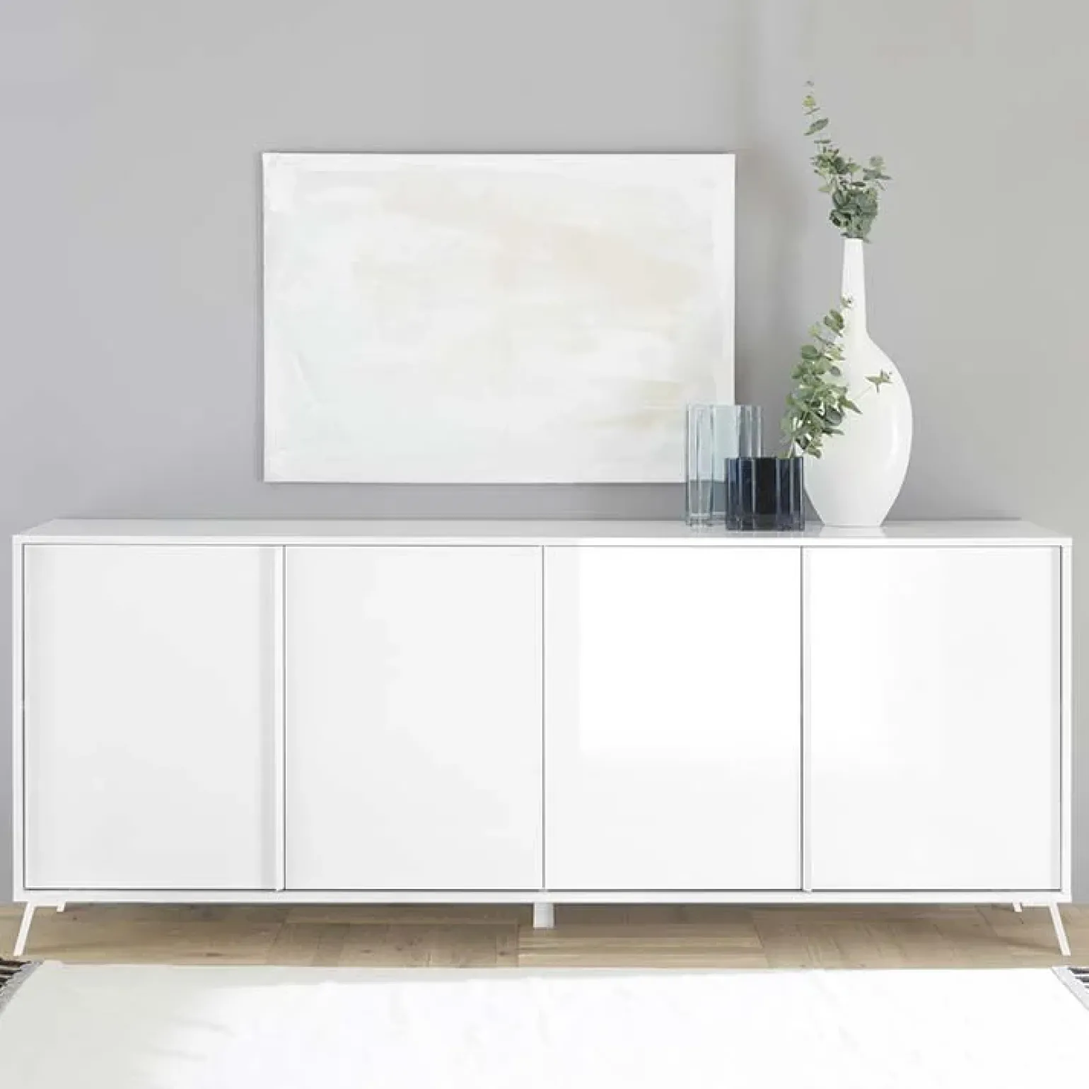Madia 205x84h cm 4 ante moderna bianco lucido Tosca