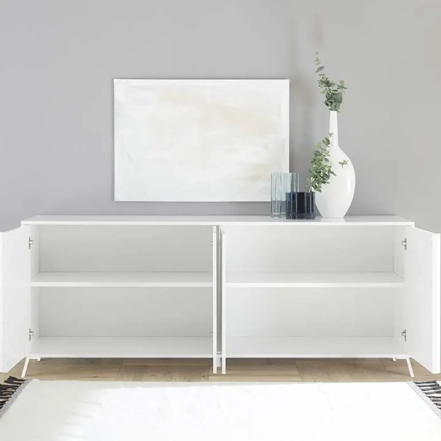 Madia 205x84h cm 4 ante moderna bianco lucido Tosca
