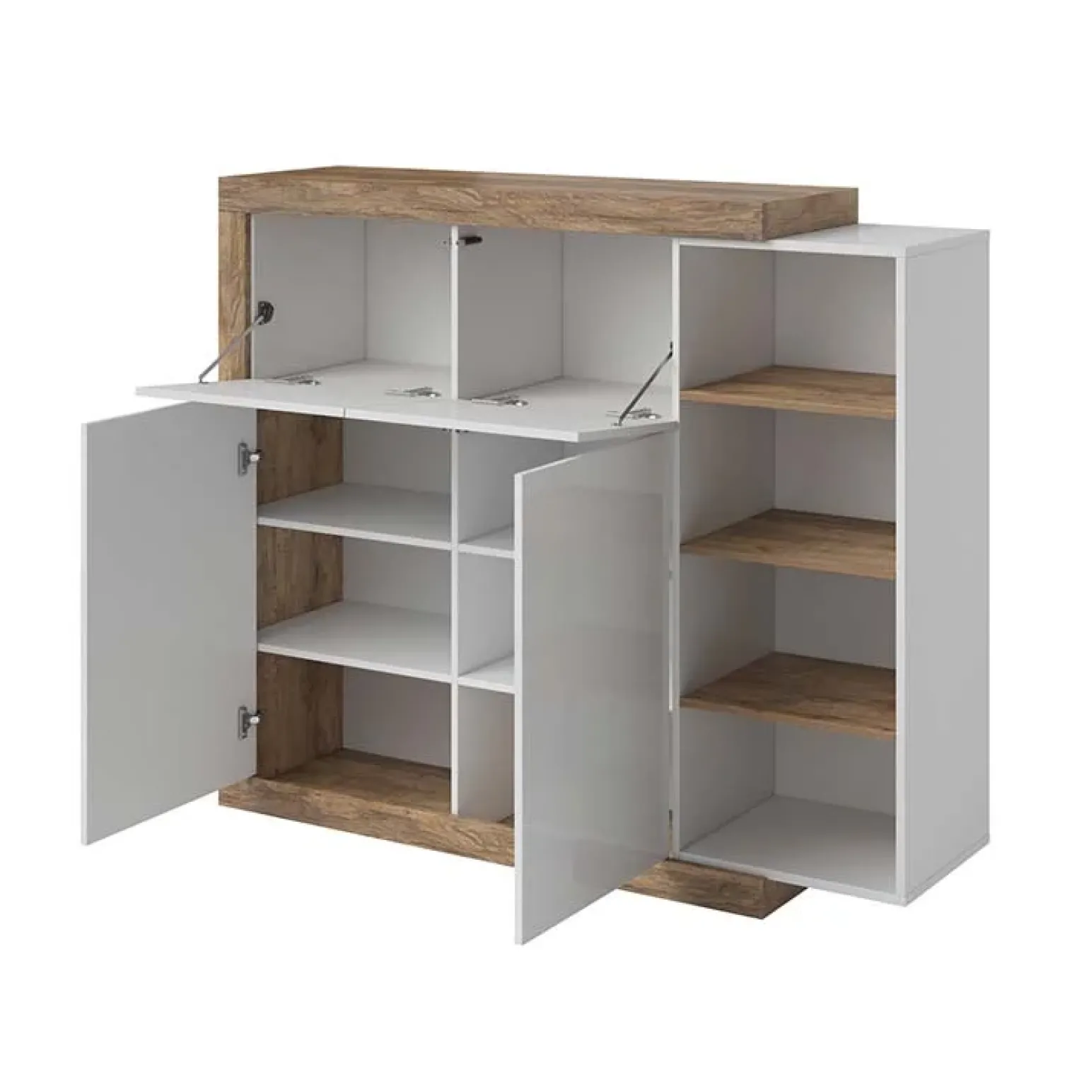 Madia 151x128h cm 4 ante moderna bianco lucido rovere Aria