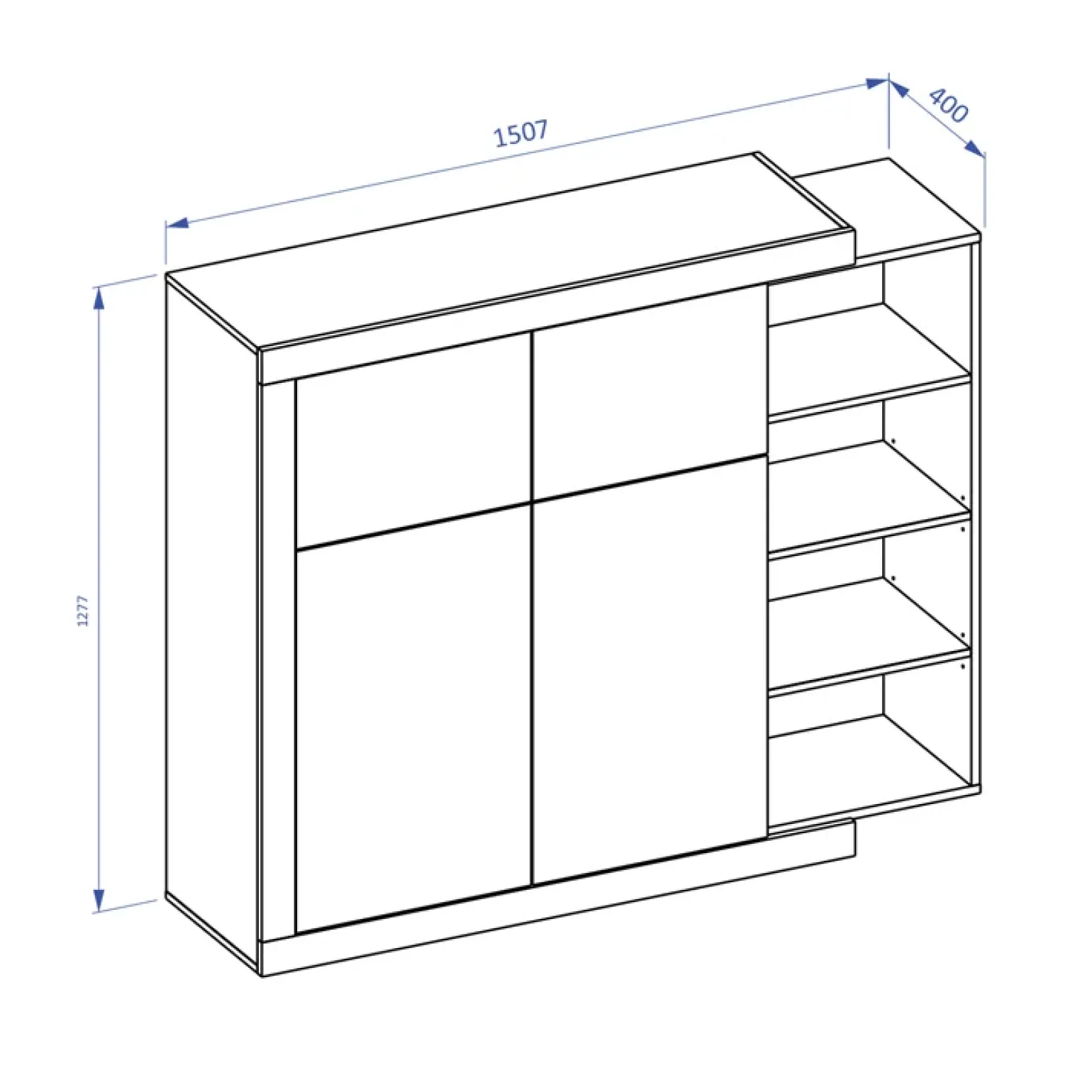 Madia 151x128h cm 4 ante moderna bianco lucido rovere Aria