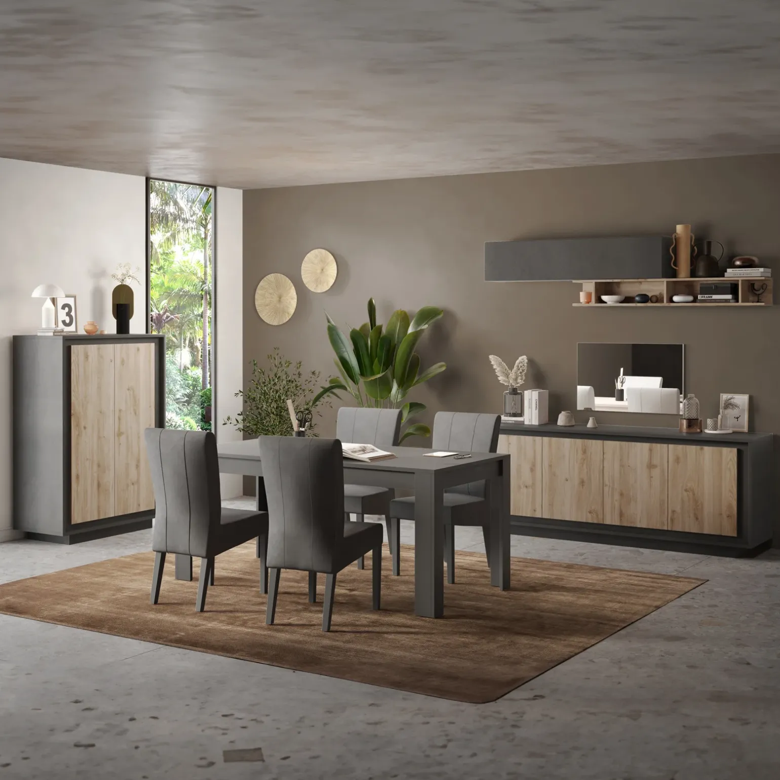 Madia 207x80h cm 4 ante moderna antracite rovere chiaro Deluxe