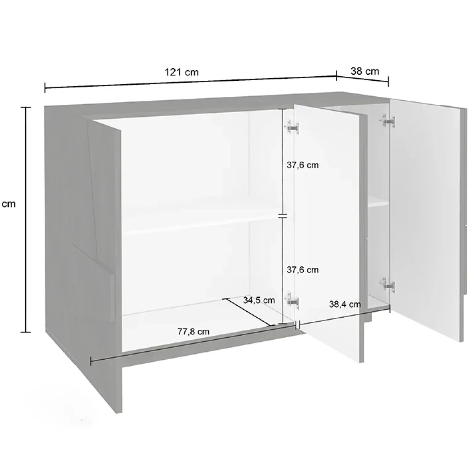 Madia 120x86h cm 3 ante moderna decorate grigio cemento Zenzero