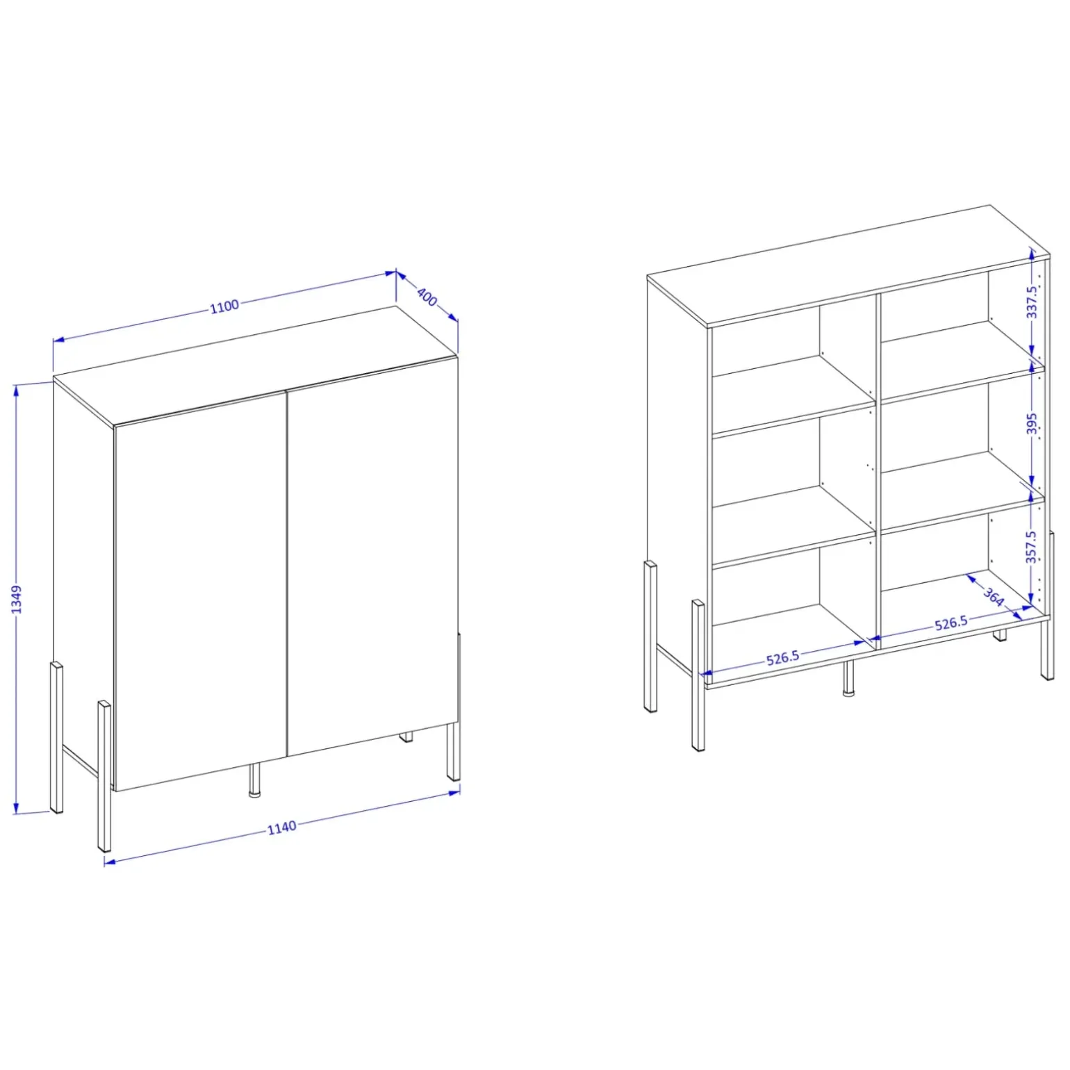 Madia 110x135h cm 2 ante moderna bianco Simple