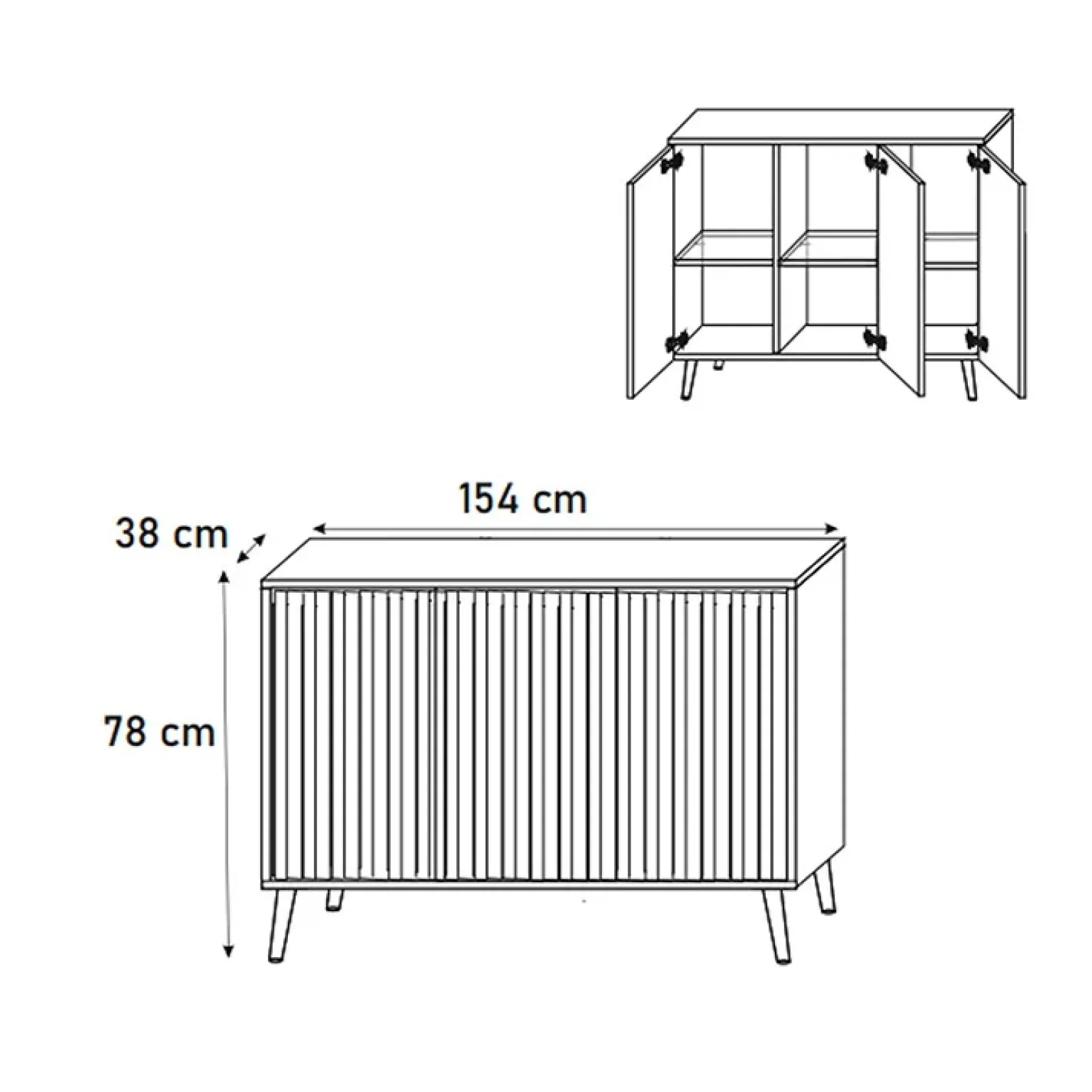 Madia 154x78h cm 3 ante moderna bianco Celestia