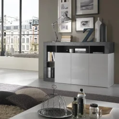 Madia 146x93h cm 3 ante moderna bianco lucido ossido Invictus