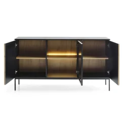 Madia 153x83h cm 3 ante moderna nero rovere antico cannettato Bali