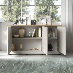 Madia 164x88h cm 3 ante moderna rovere bianco frassinato Doria