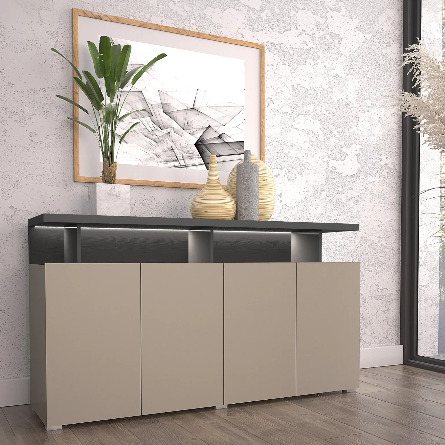 Madia 153x84h cm 4 ante moderna beige grigio Matt