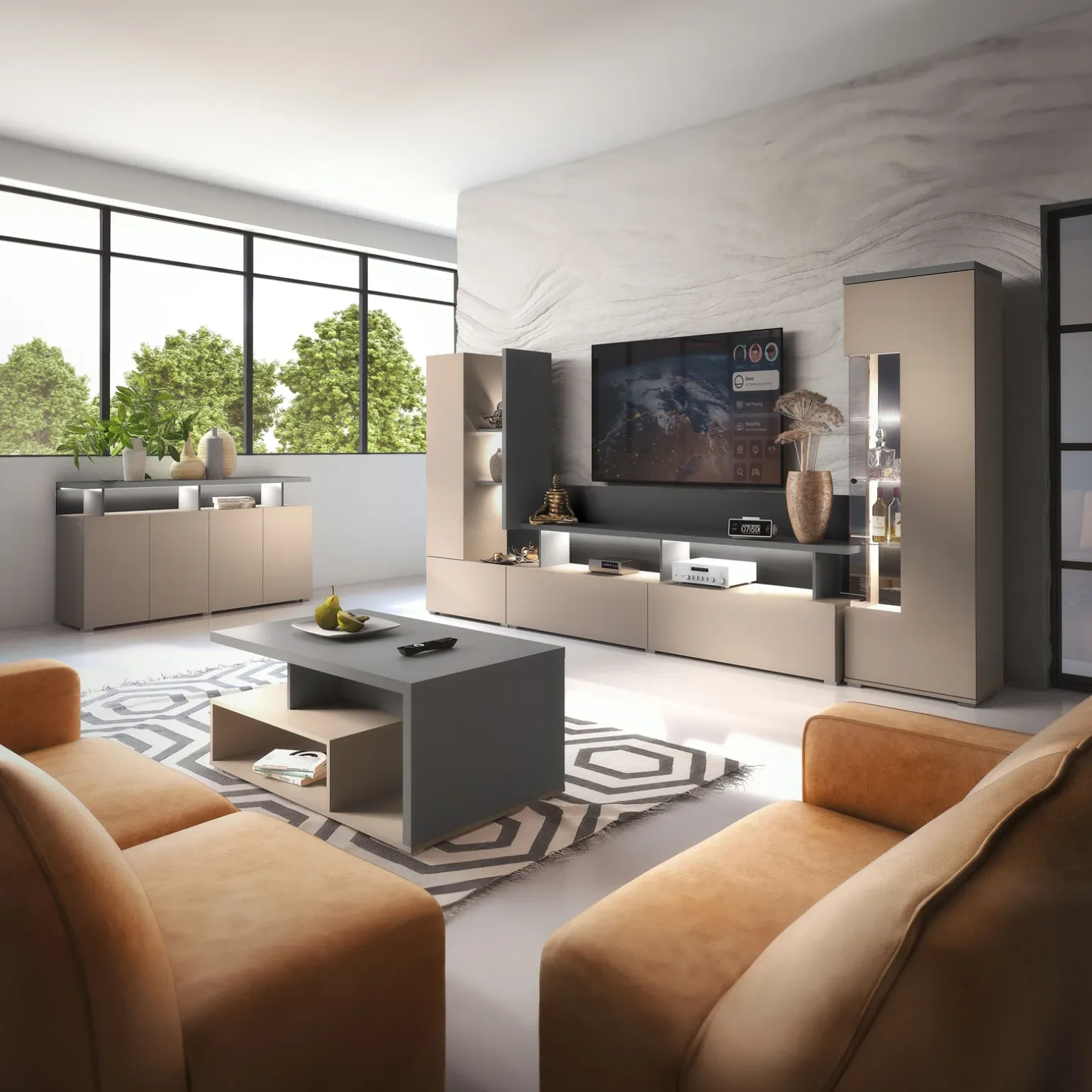 Madia 153x84h cm 4 ante moderna beige grigio Matt