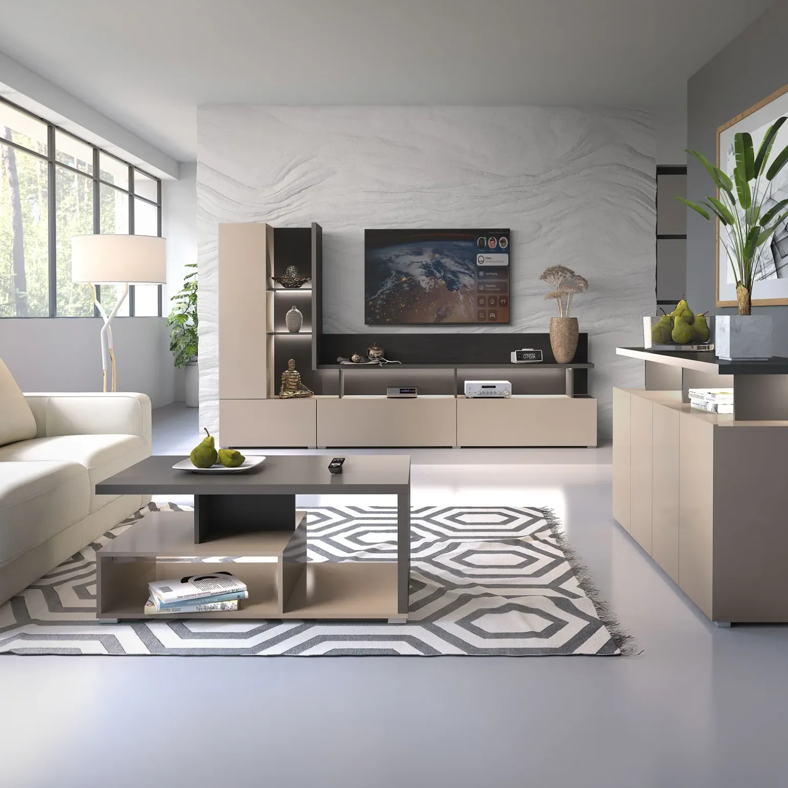 Madia 153x84h cm 4 ante moderna beige grigio Matt