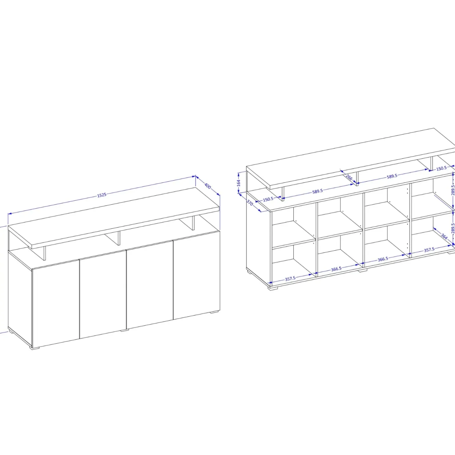 Madia 153x84h cm 4 ante moderna beige grigio Matt