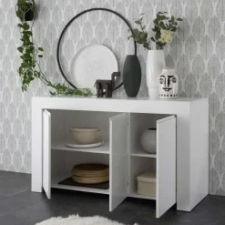 Madia 138x81h cm 3 ante moderna soggiorno bianco opaco Halston