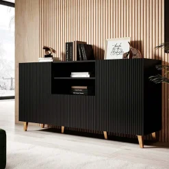 Madia 151x83h cm 3 ante moderna industrial cannettato nero Essence