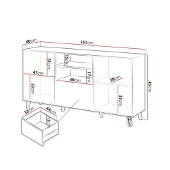 Madia 151x83h cm 3 ante moderna industrial cannettato nero Essence