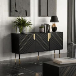 Madia 154x72h cm 3 ante moderna nero oro Golden