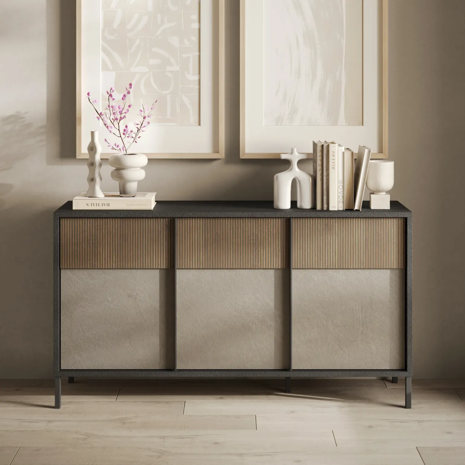 Madia 156x86h cm 3 ante moderna antracite tortora Every