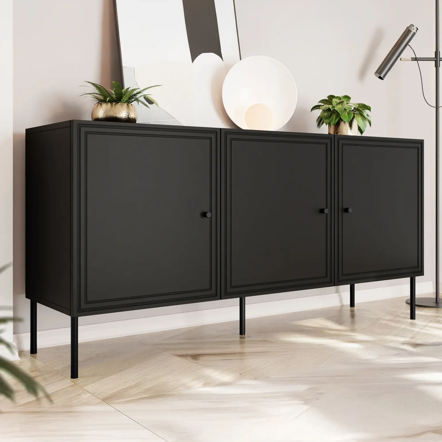 Madia 151x75h cm 3 ante nero opaco Stark