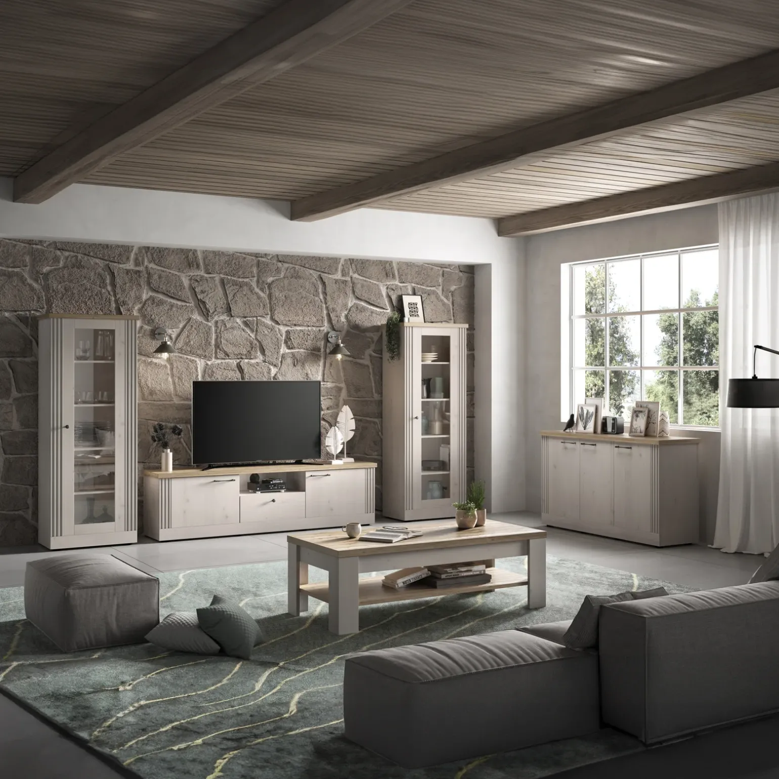 Madia 164x88h cm 3 ante rovere bianco frassinato Armonia