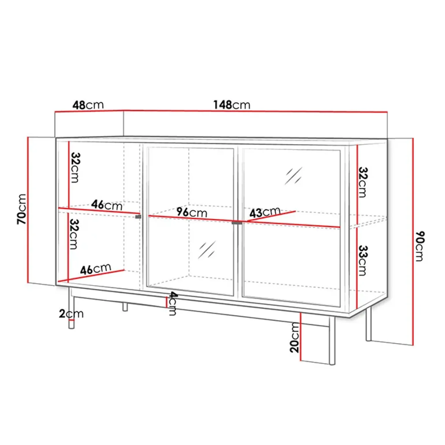 Madia 148x90h cm 3 ante rovere nero Herning