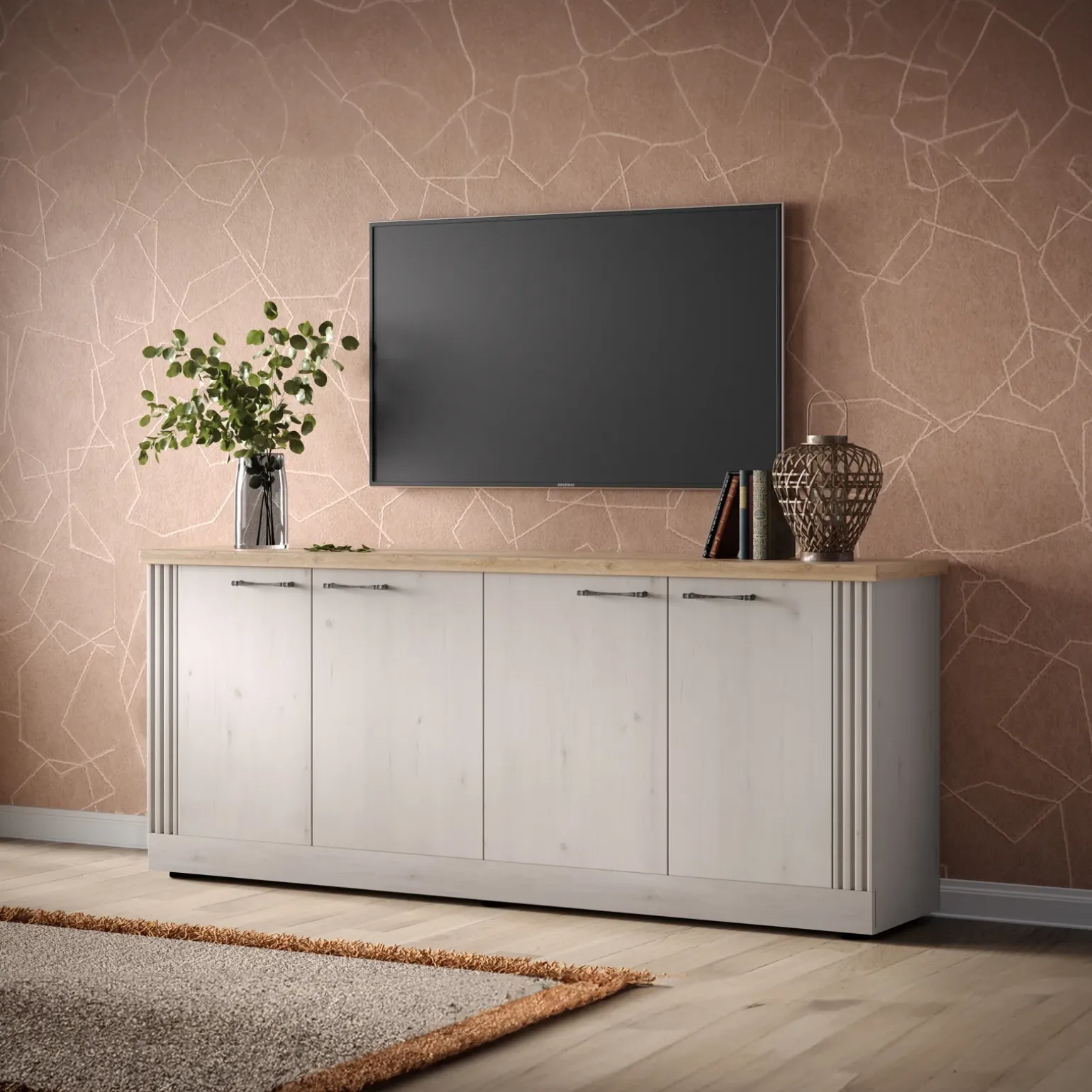 Madia 211x88h cm 4 ante rovere bianco frassinato Armonia