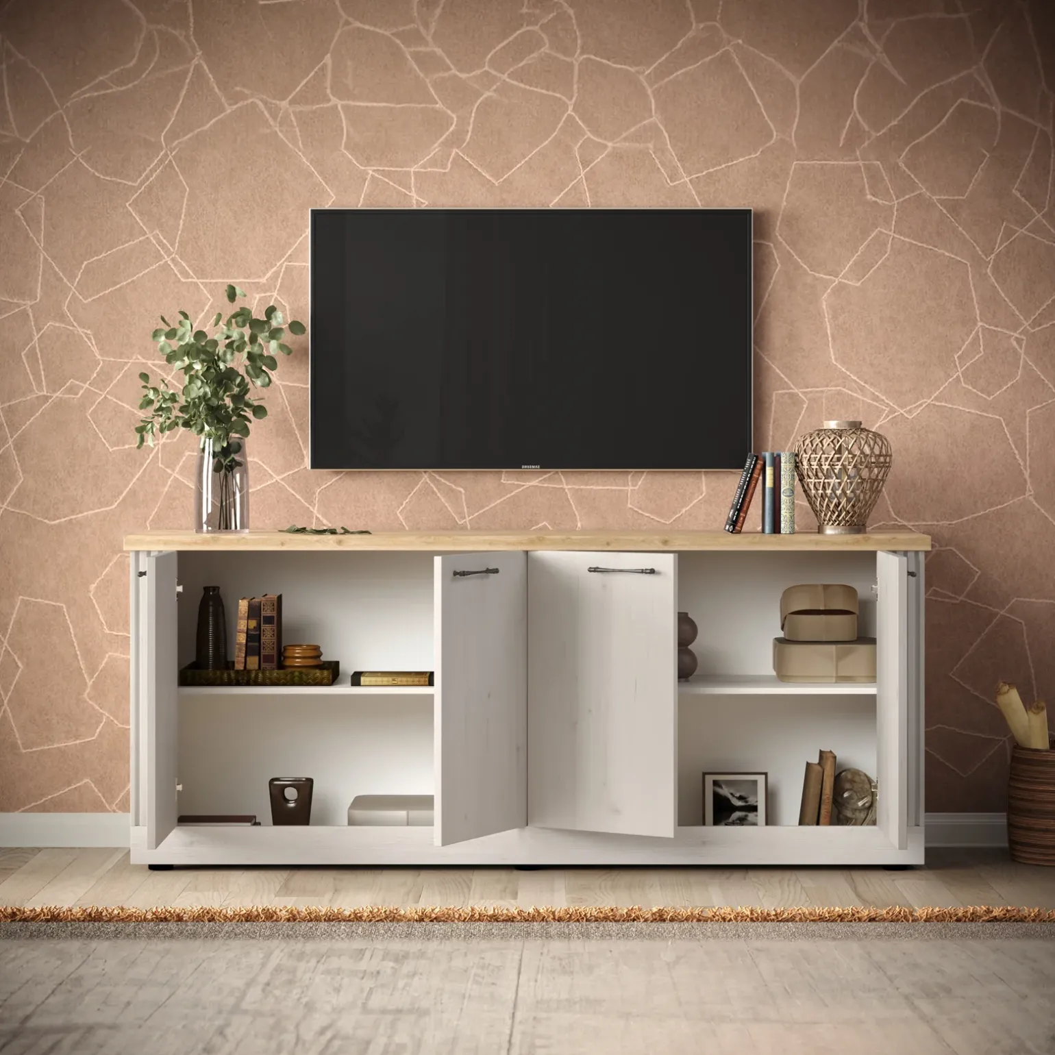 Madia 211x88h cm 4 ante rovere bianco frassinato Armonia