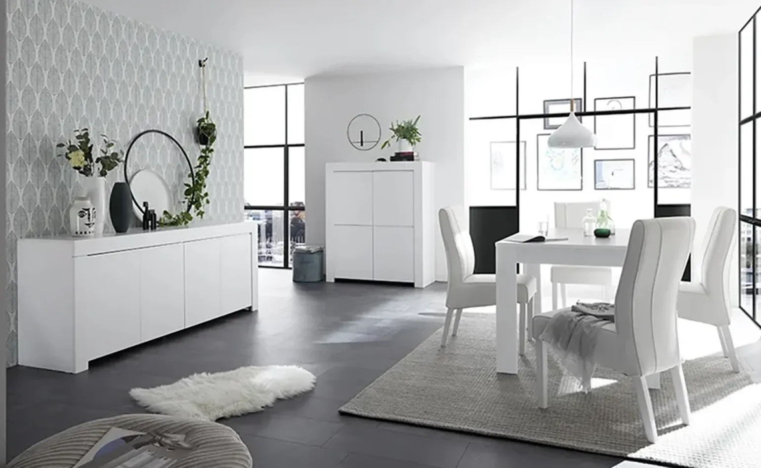 Madia 210x81h cm 4 ante soggiorno moderna bianco opaco Halston