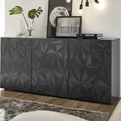 Madia 181x84h cm 3 ante soggiorno grigio lucido con serigrafia Marvis