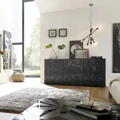 Madia 181x84h cm 3 ante soggiorno grigio lucido con serigrafia Marvis