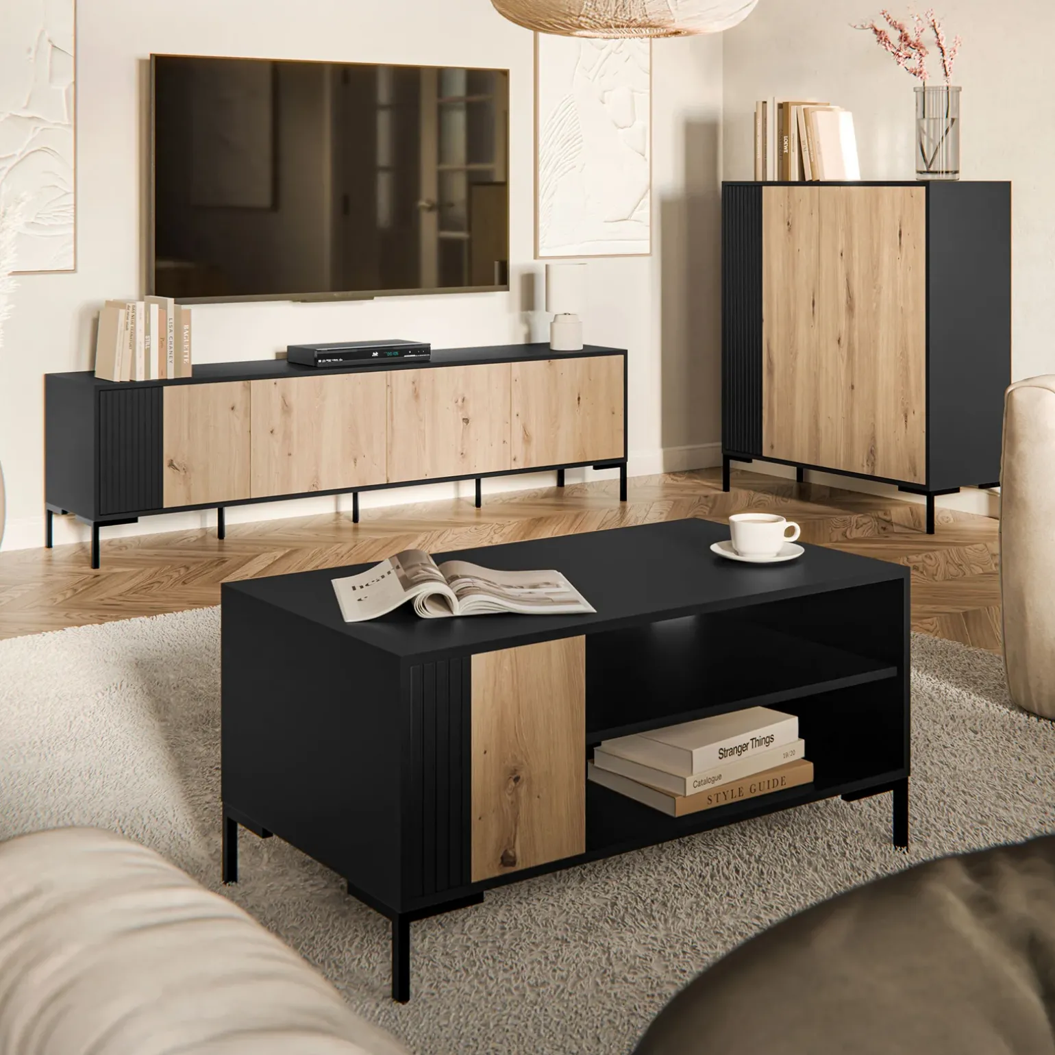 Madia 100x129h cm 2 ante soggiorno rovere nero Duble