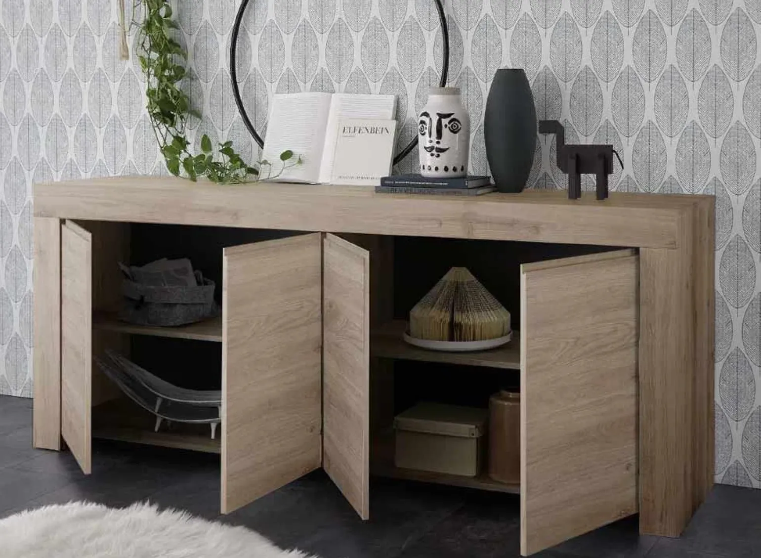 Madia 210x81h cm 4 ante soggiorno moderna rovere chiaro Halston
