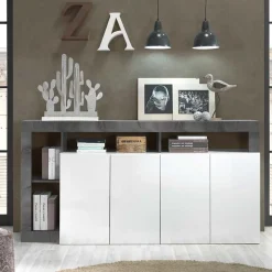 Madia 184x93h cm 4 ante soggiorno bianco lucido ossido Invictus