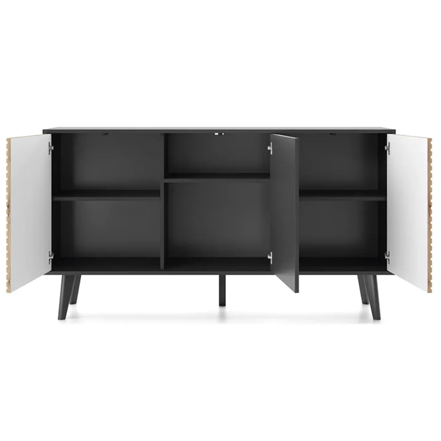 Madia 154x83h cm 3 ante soggiorno design rovere cannettato nero Tonk