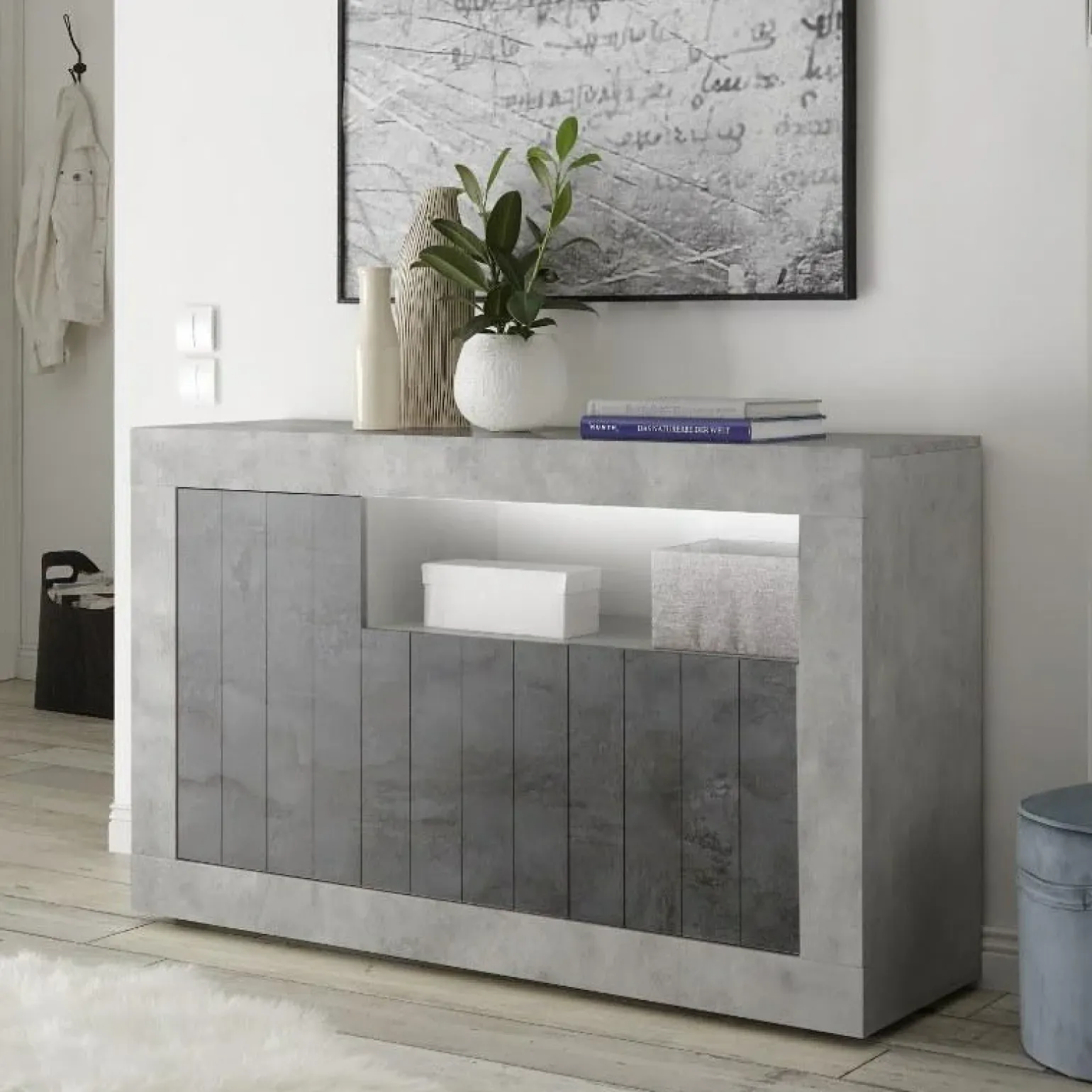 Madia 138x86h cm 3 ante soggiorno cemento ossido Florena