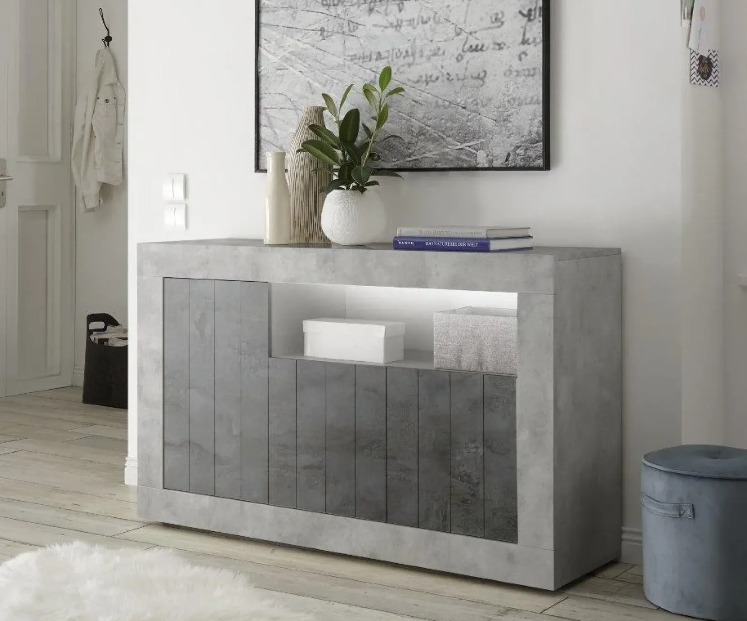 Madia 138x86h cm 3 ante soggiorno cemento ossido Florena