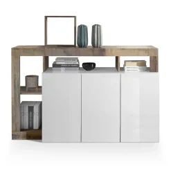 Madia 146x93h cm 3 ante vani a giorno moderna bianco pero Invictus