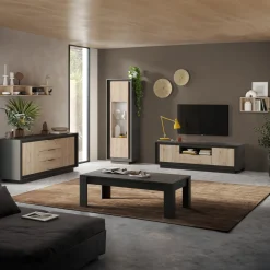 Madia 180x80h cm 3 cassetti 2 ante moderna antracite rovere chiaro Deluxe