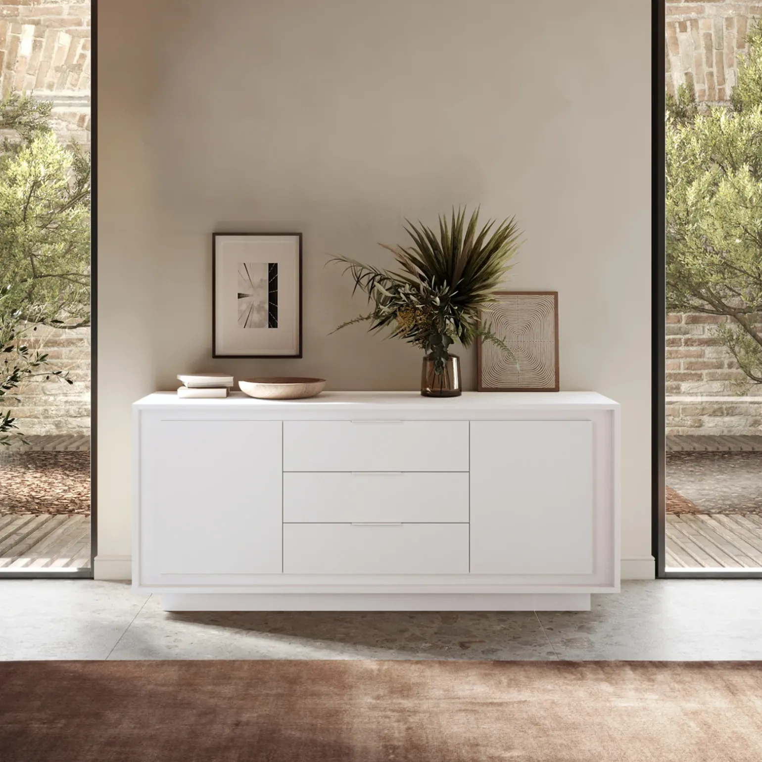 Madia 180x80h cm 3 cassetti 2 ante moderna bianco opaco Deluxe