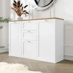 Madia 137x91h cm 2 cassetti 3 ante moderna bianco rovere Relaxio