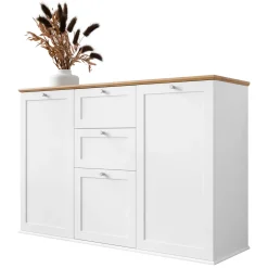 Madia 137x91h cm 2 cassetti 3 ante moderna bianco rovere Relaxio