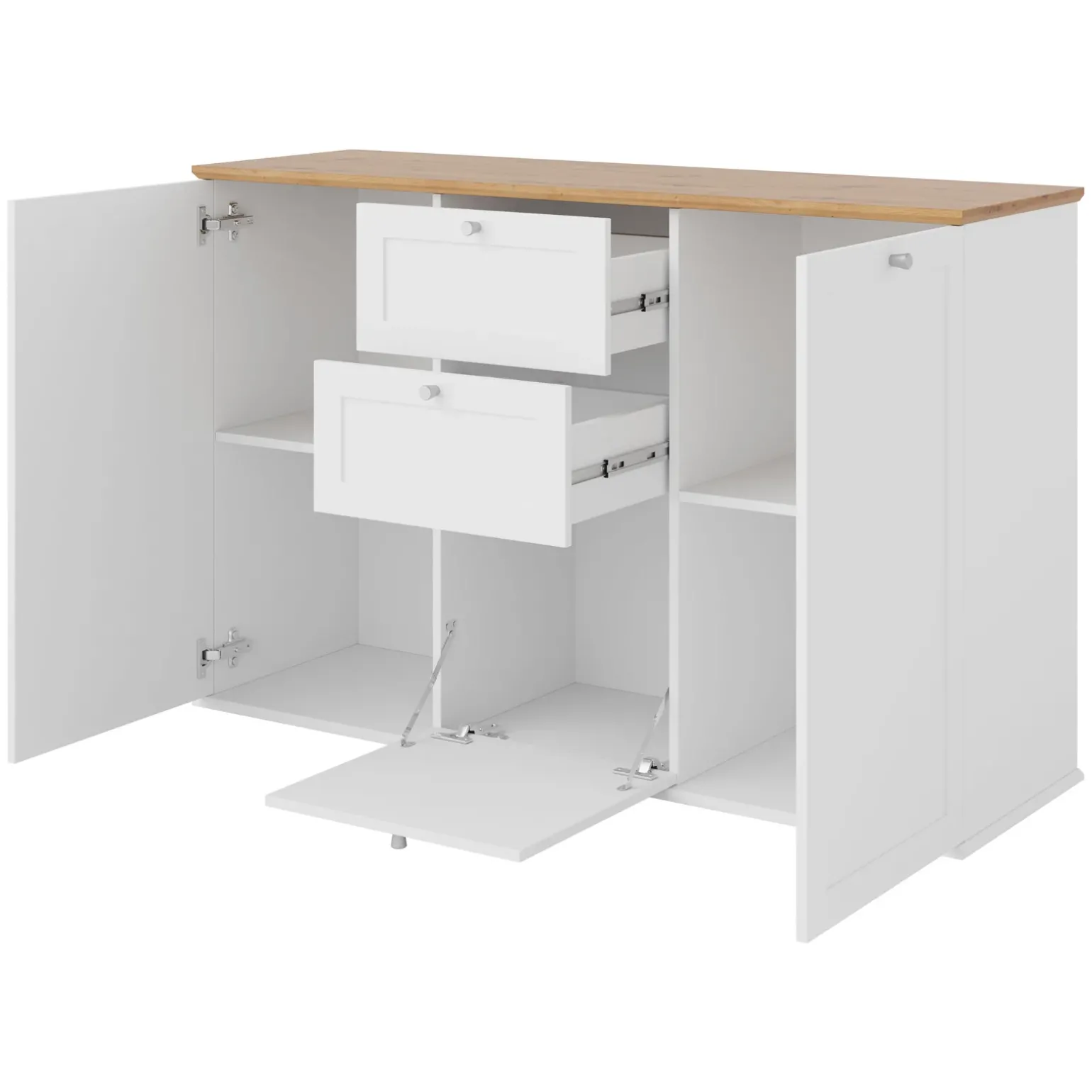 Madia 137x91h cm 2 cassetti 3 ante moderna bianco rovere Relaxio